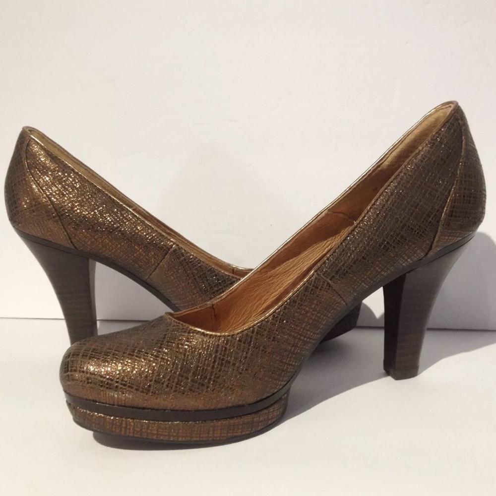 Sofft Premier Comfort Shoes Heels Pump Bronze Metallic 8 M Leather 3.5"